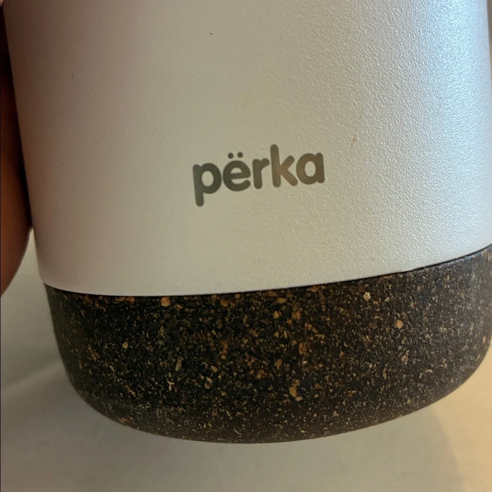 Perka White Water Bottle Recycled Cork Bottom and Top Chopra On Side Thermal